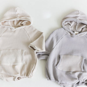 Ribbed Pocket Hooded Sweater Romper