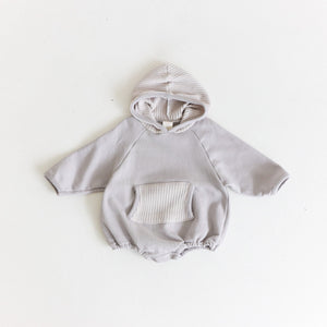 Ribbed Pocket Hooded Sweater Romper