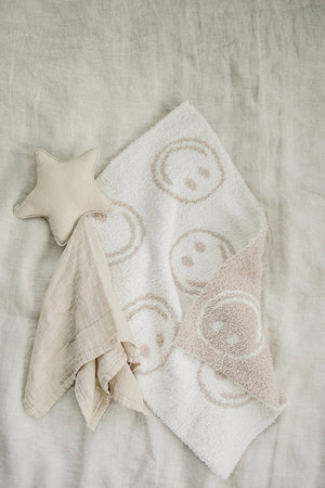 Smiley Taupe Checkered Blanket