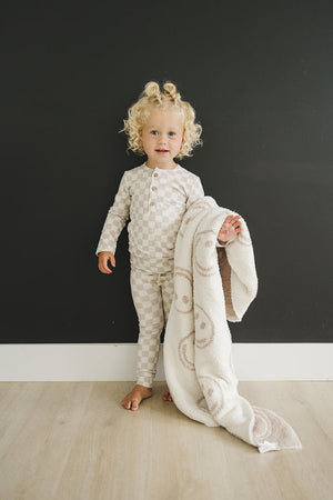 Smiley Taupe Checkered Blanket
