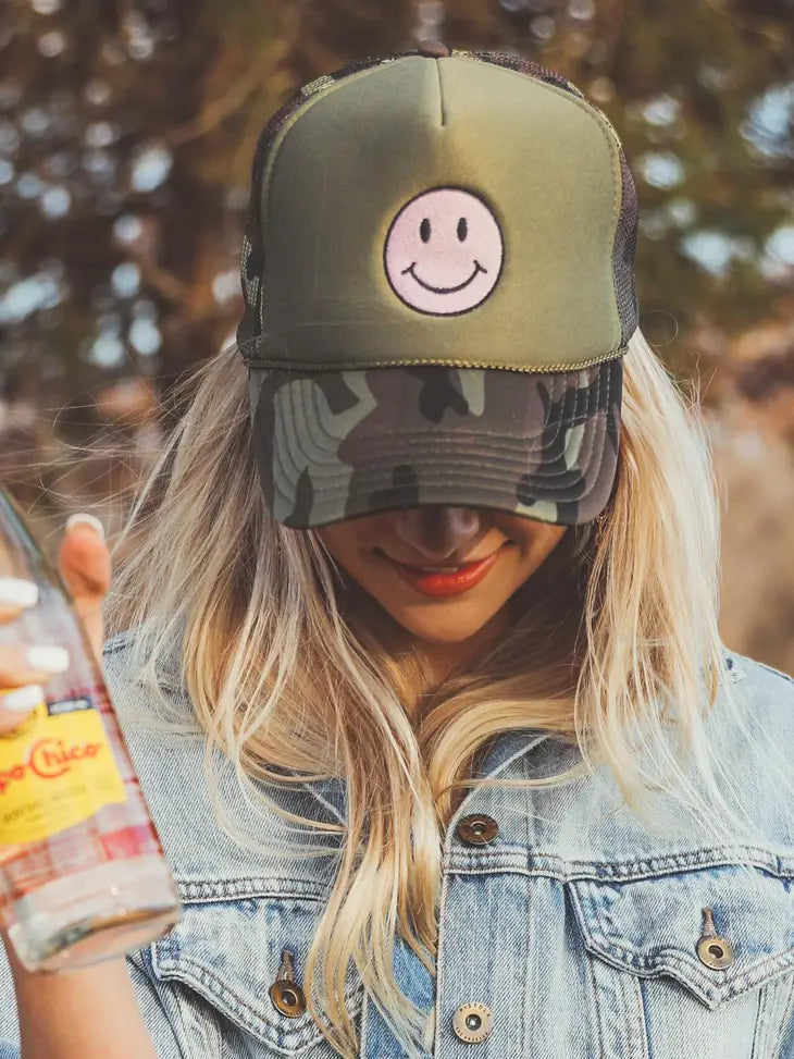 Camo Smiley Trucker Hat