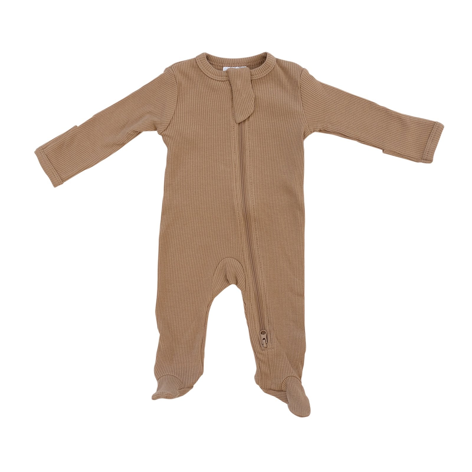 Cafe Organic Cotton Ribbed Footed Zipper One-Piece