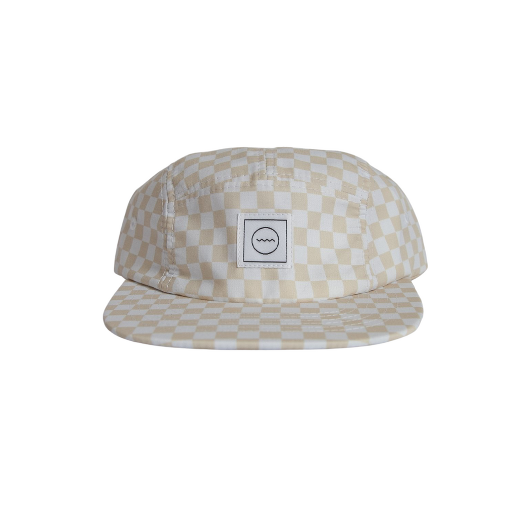 Cotton Five-Panel Hat in Cream Checker