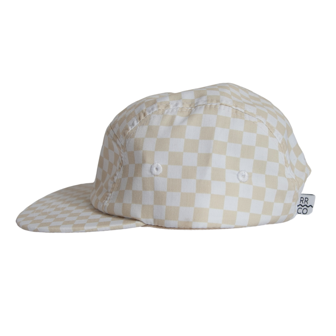 Cotton Five-Panel Hat in Cream Checker