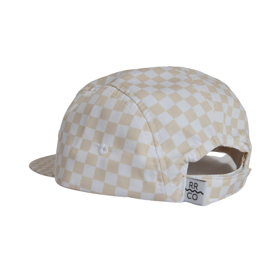 Cotton Five-Panel Hat in Cream Checker