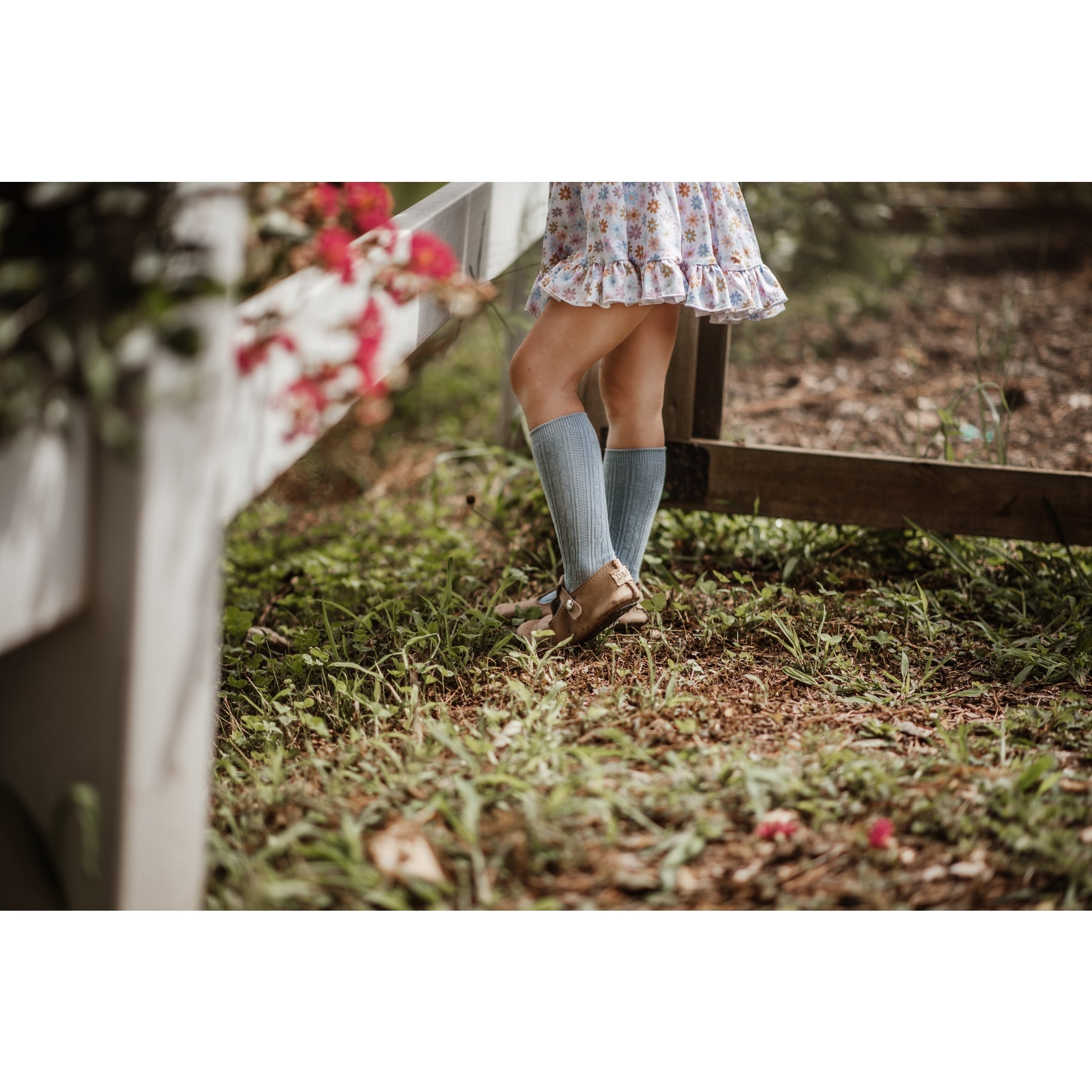 Steel Blue Cable Knit Knee Highs