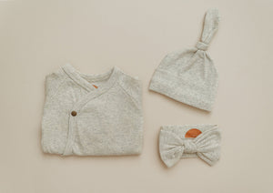 Natural Heather Newborn Ribbed Knot Beanie