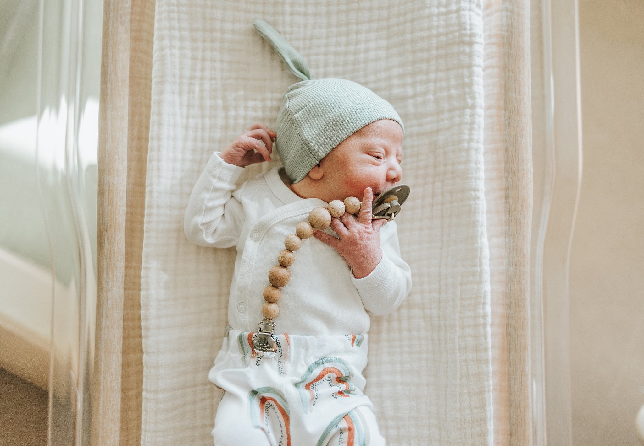 Sage Newborn Ribbed Knot Beanie