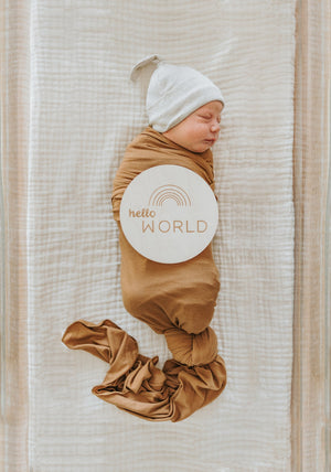 Natural Heather Newborn Ribbed Knot Beanie