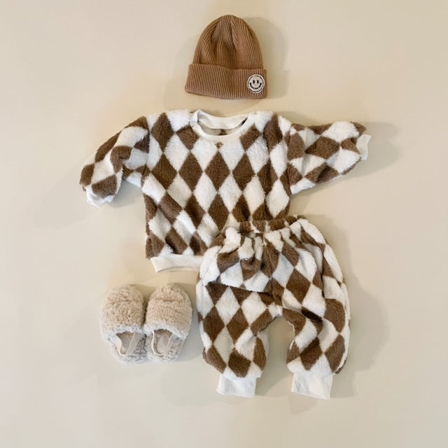 Teddy Diamond Check Set (Beige)
