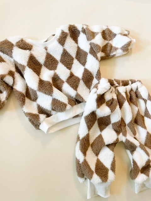 Teddy Diamond Check Set (Beige)