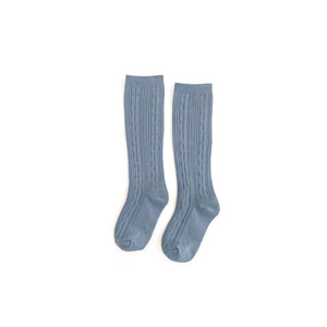 Steel Blue Cable Knit Knee Highs