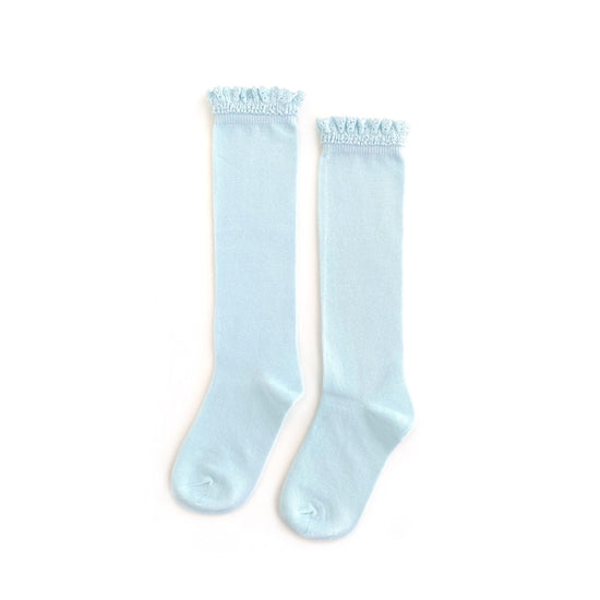 Pastel Blue Lace Top Knee Highs