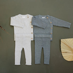 Heather Grey Ribbed Knit Layette Set