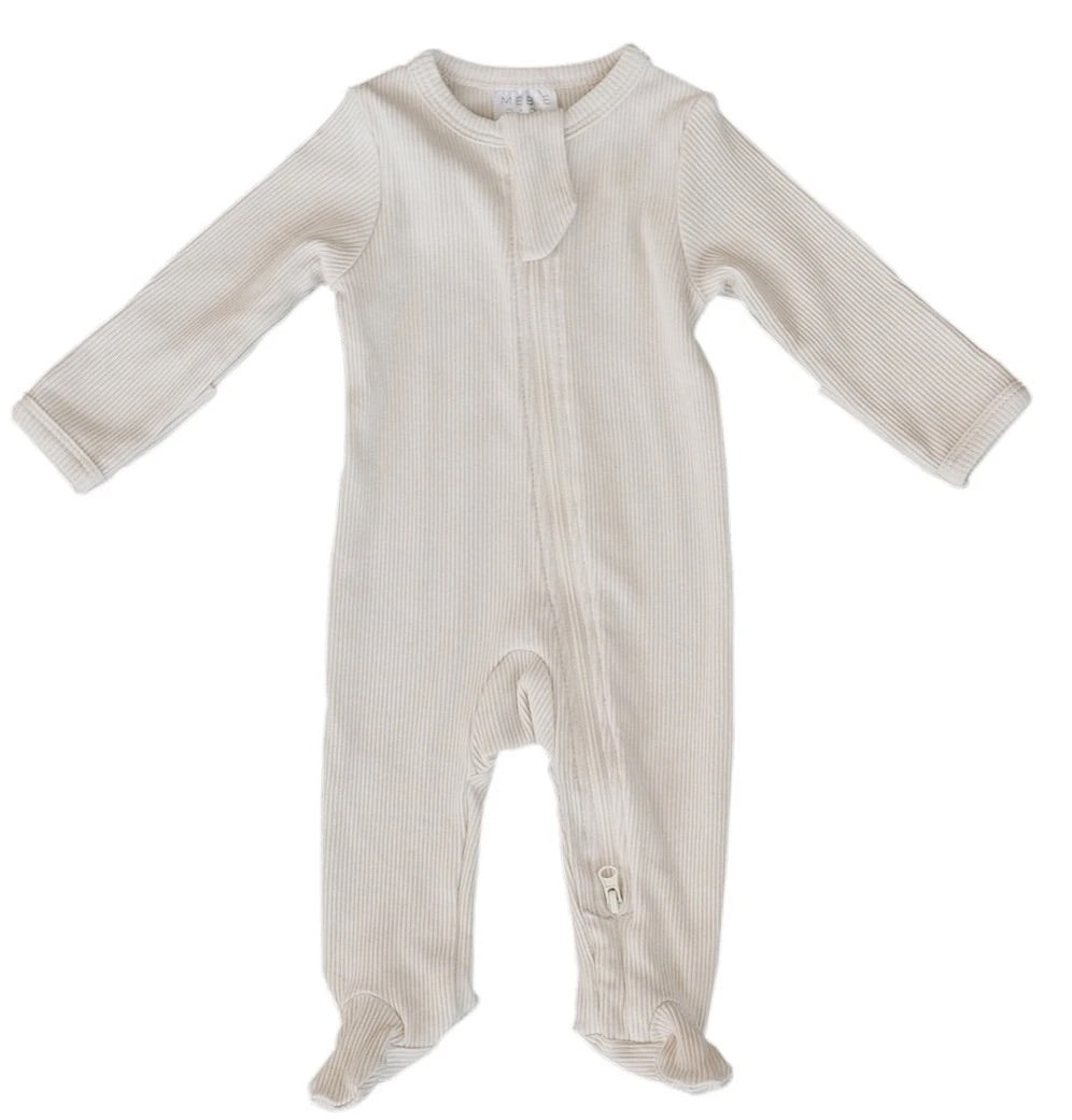 Vanilla Organic Cotton Ribbed Footed Zipper One-Piece