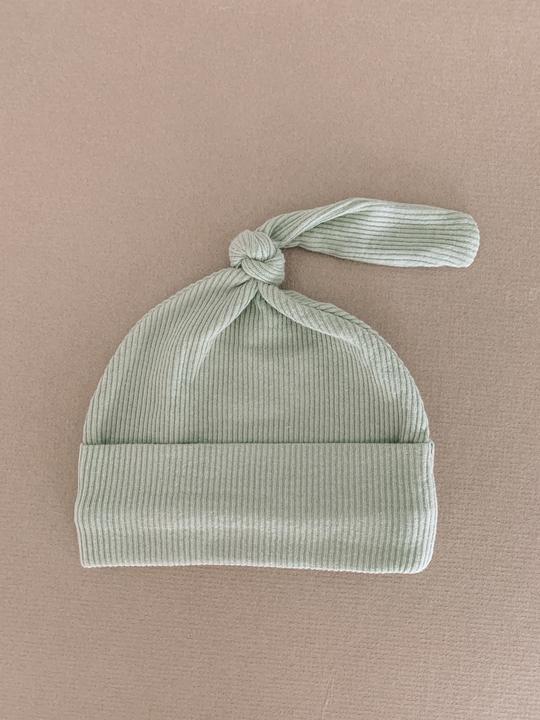 Sage Newborn Ribbed Knot Beanie