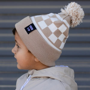 Tan Checker Pom Beanie